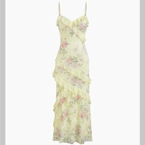 Cider Yellow Floral Ruffle Maxi Dress